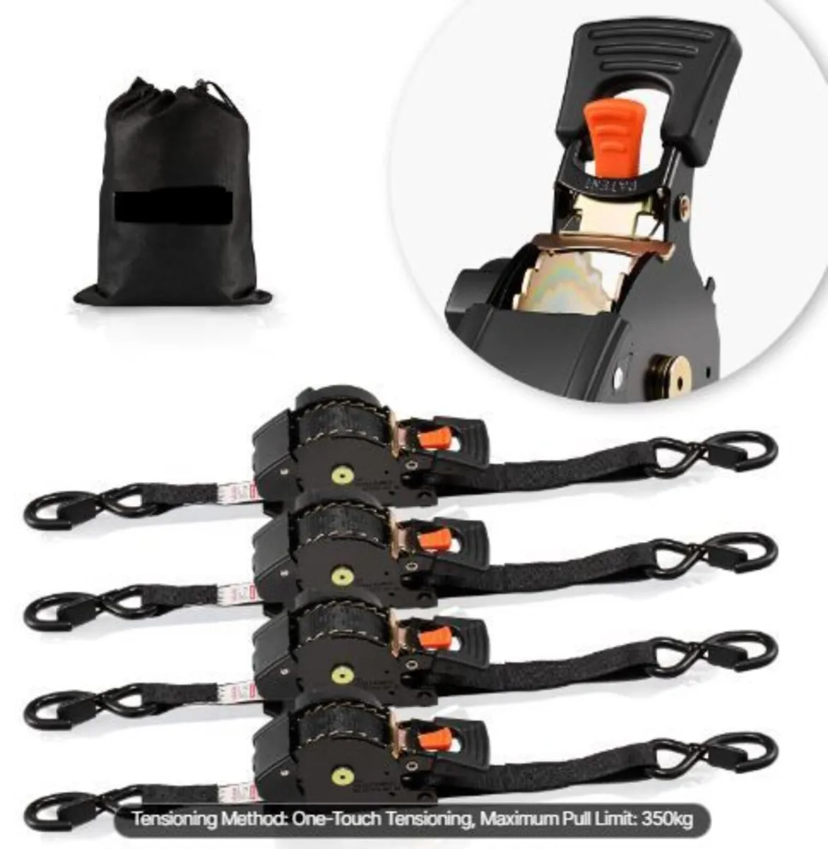 Retractable Ratchet Straps, 25.4 mm x 4.9 m - Image 1