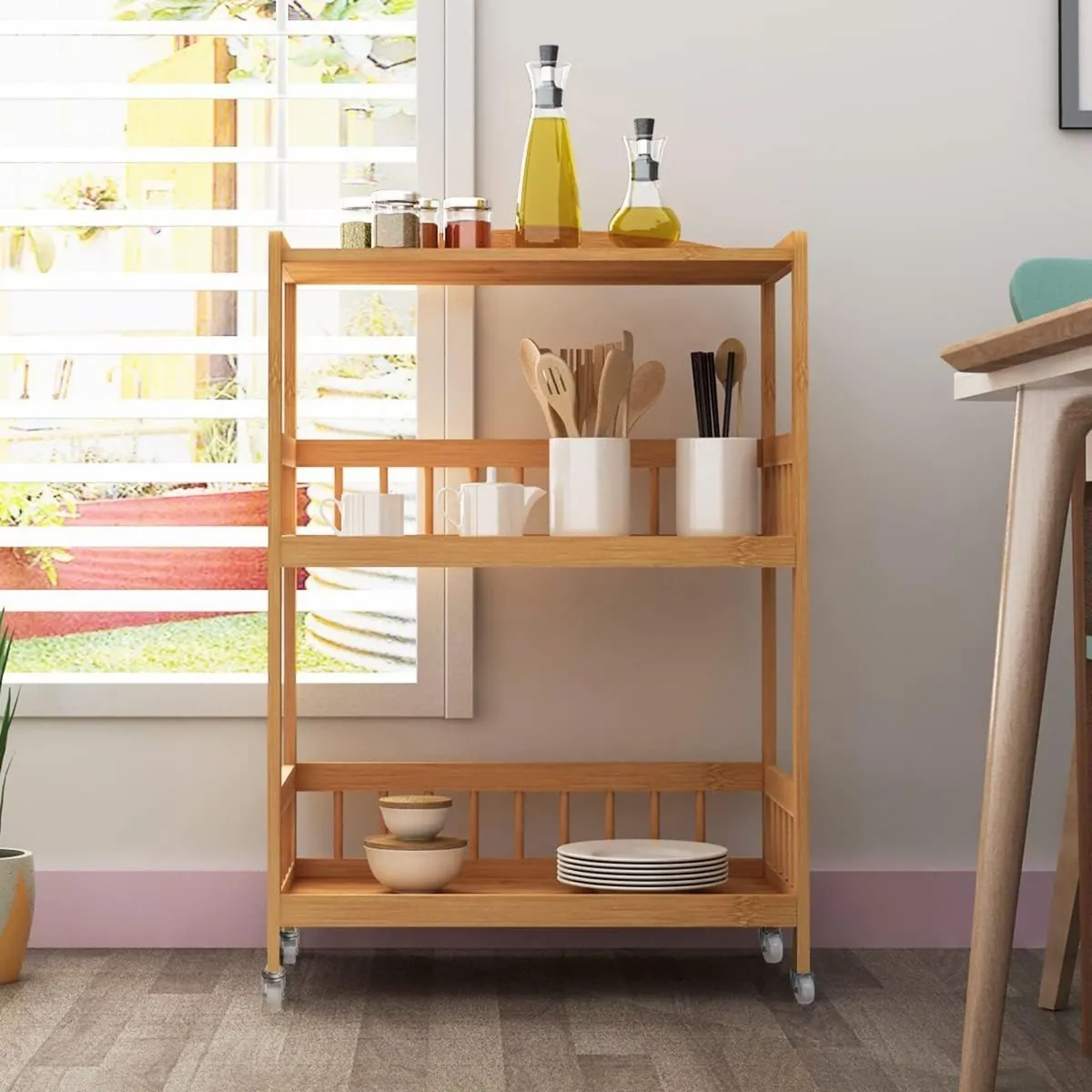 Ks- Kitchen Trolley Storage Serving Bamboo Cart - Image 4