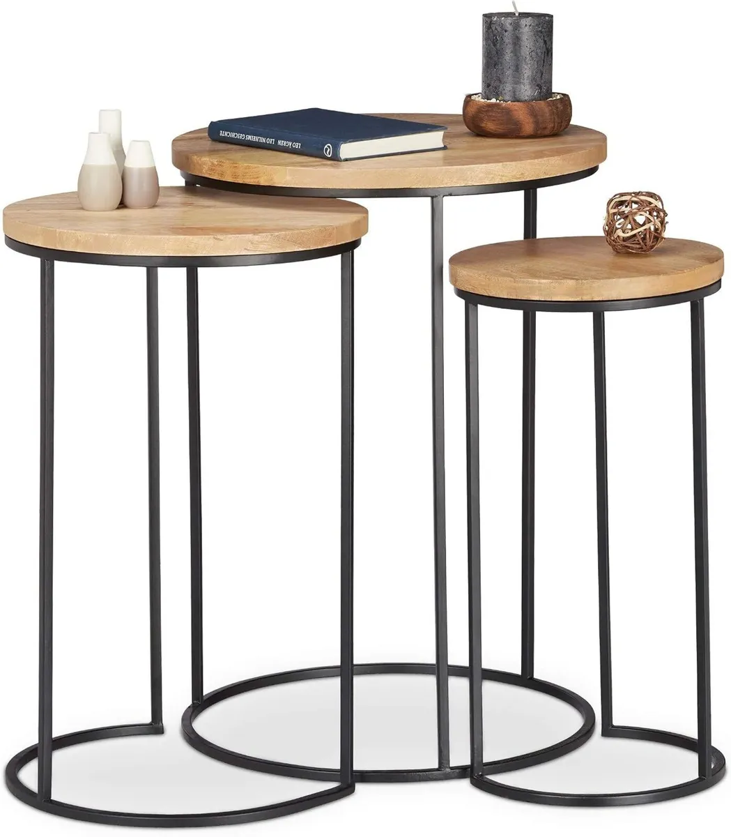 Nested Side Tables Round Tabletops 3 Sizes Metal - Image 1