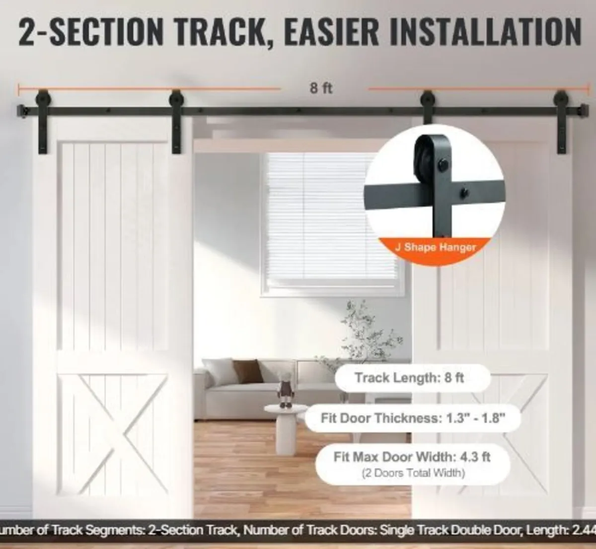 243.8 cm Sliding Barn Door Hardware Kit - Image 2