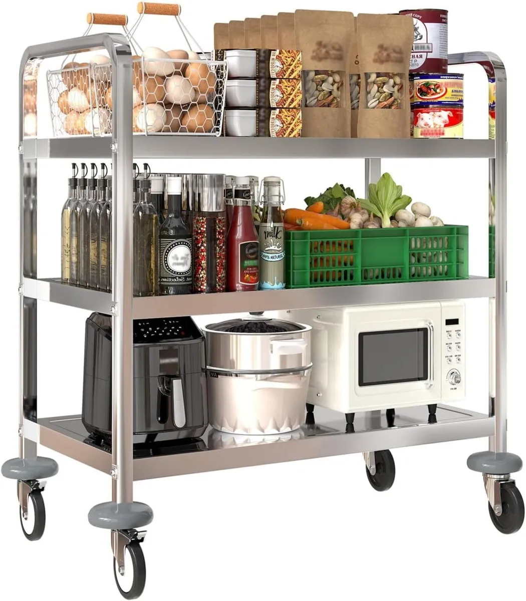 Kitchen Trolley on Wheels 3 Tier Stainless Steel - Image 2