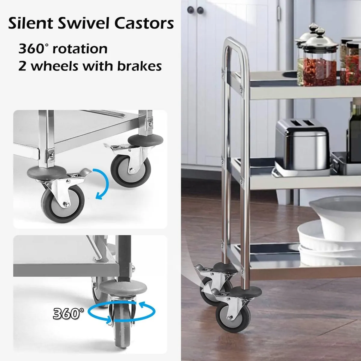 Kitchen Trolley on Wheels 3 Tier Stainless Steel - Image 4