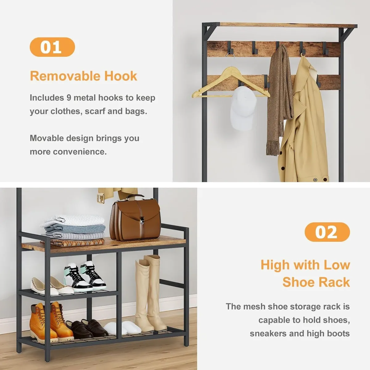 Industrial Coat Rack Freestanding Hall Tree - Image 3