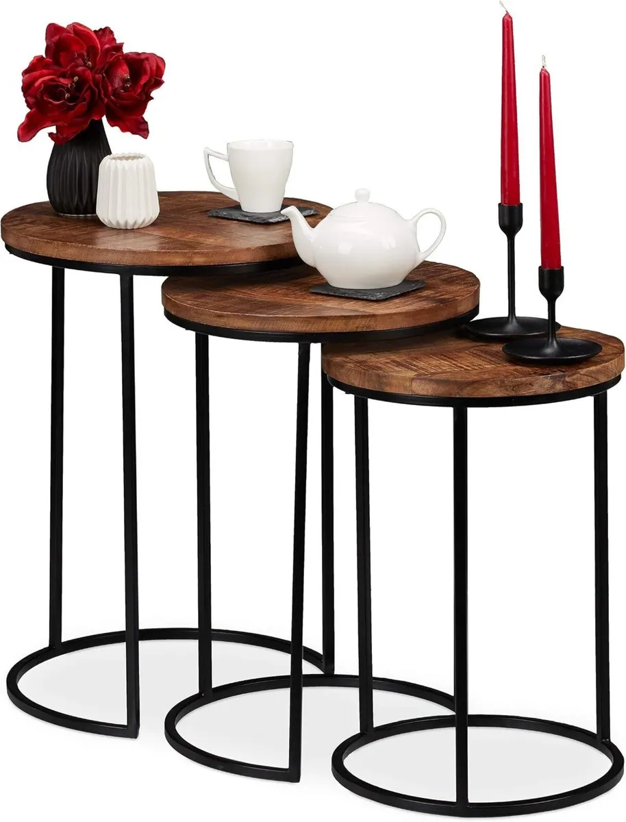 Nesting Tables Round Mango Wood Side Industrial - Image 1