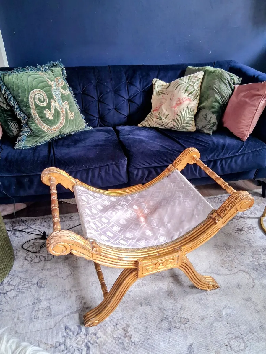 19th century barroque style salon chair and stool. - Image 2