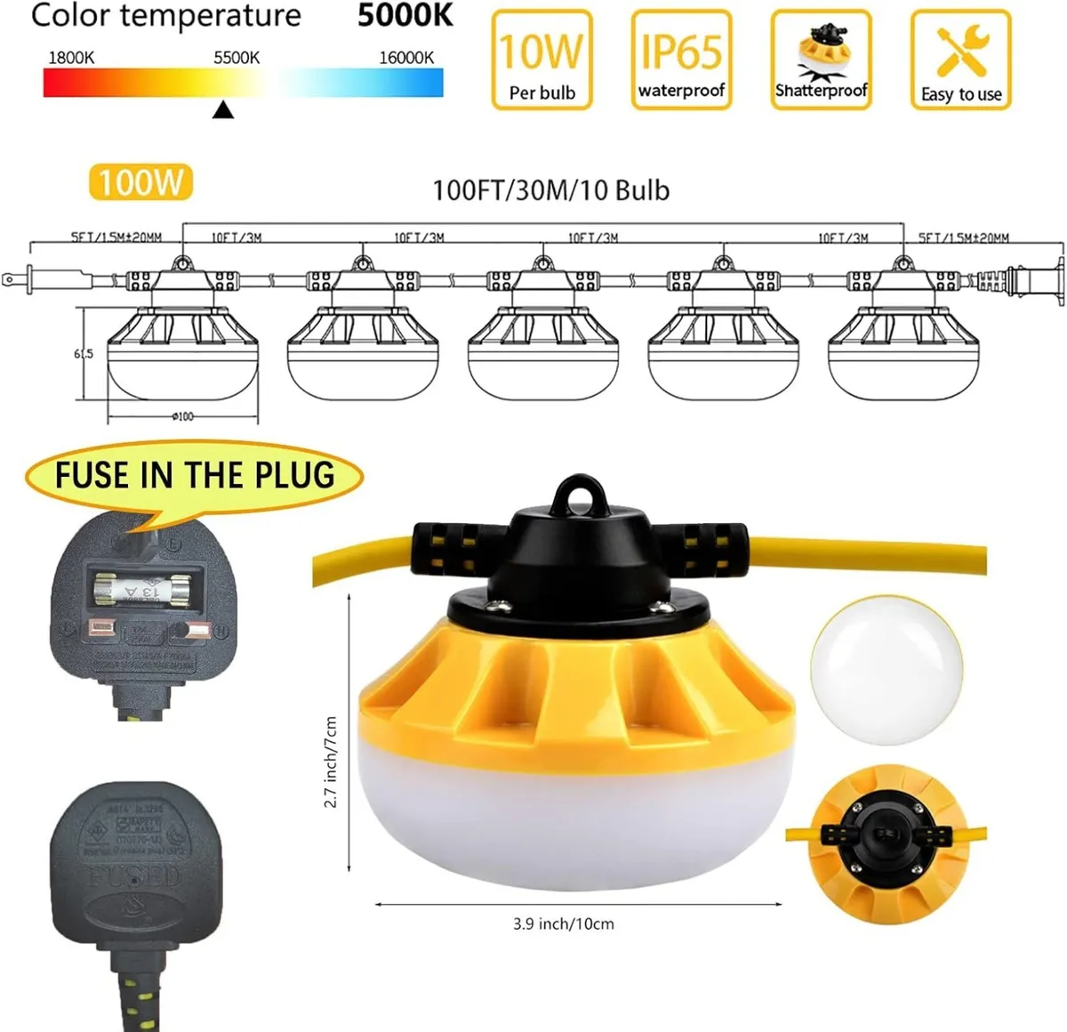 Industrial Grade 100FT Construction String Lights - Image 2