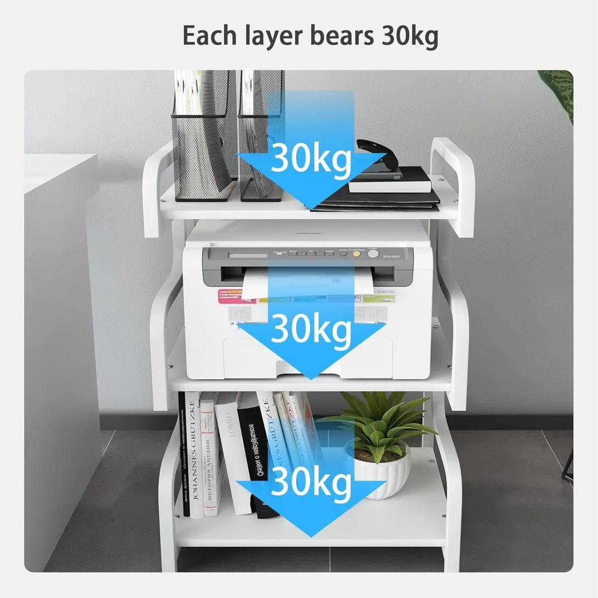 3-Tier Printer Stand with Storage Movable Table on - Image 3