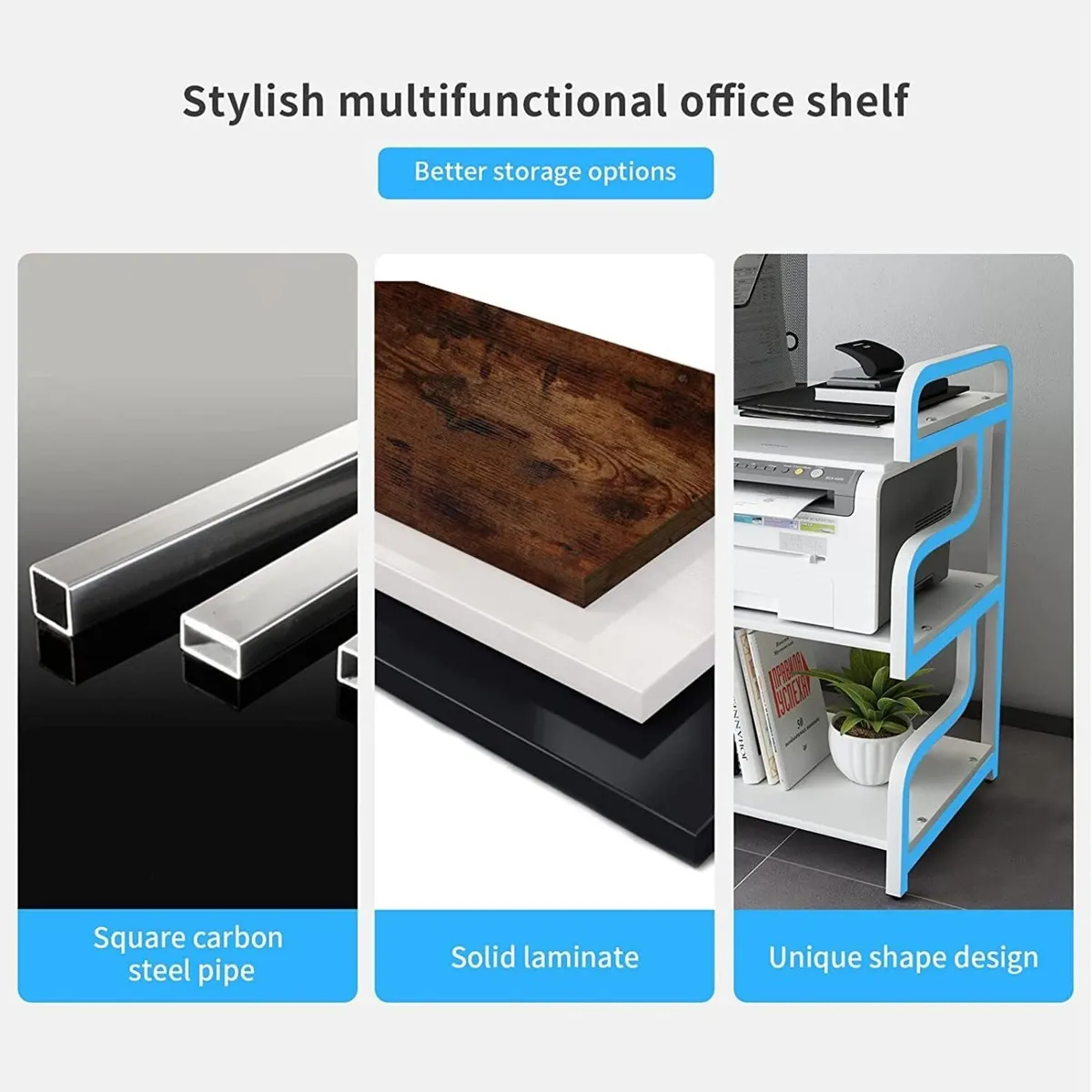 3-Tier Printer Stand with Storage Movable Table on - Image 4