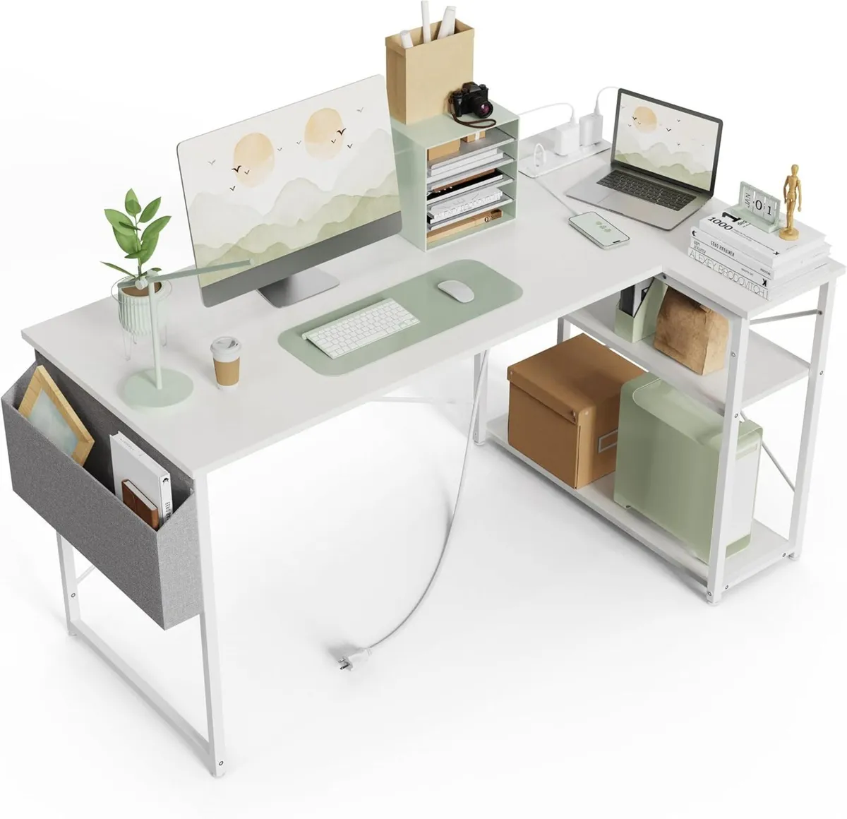 Small L Shaped Desk with Power Outlets - Image 1