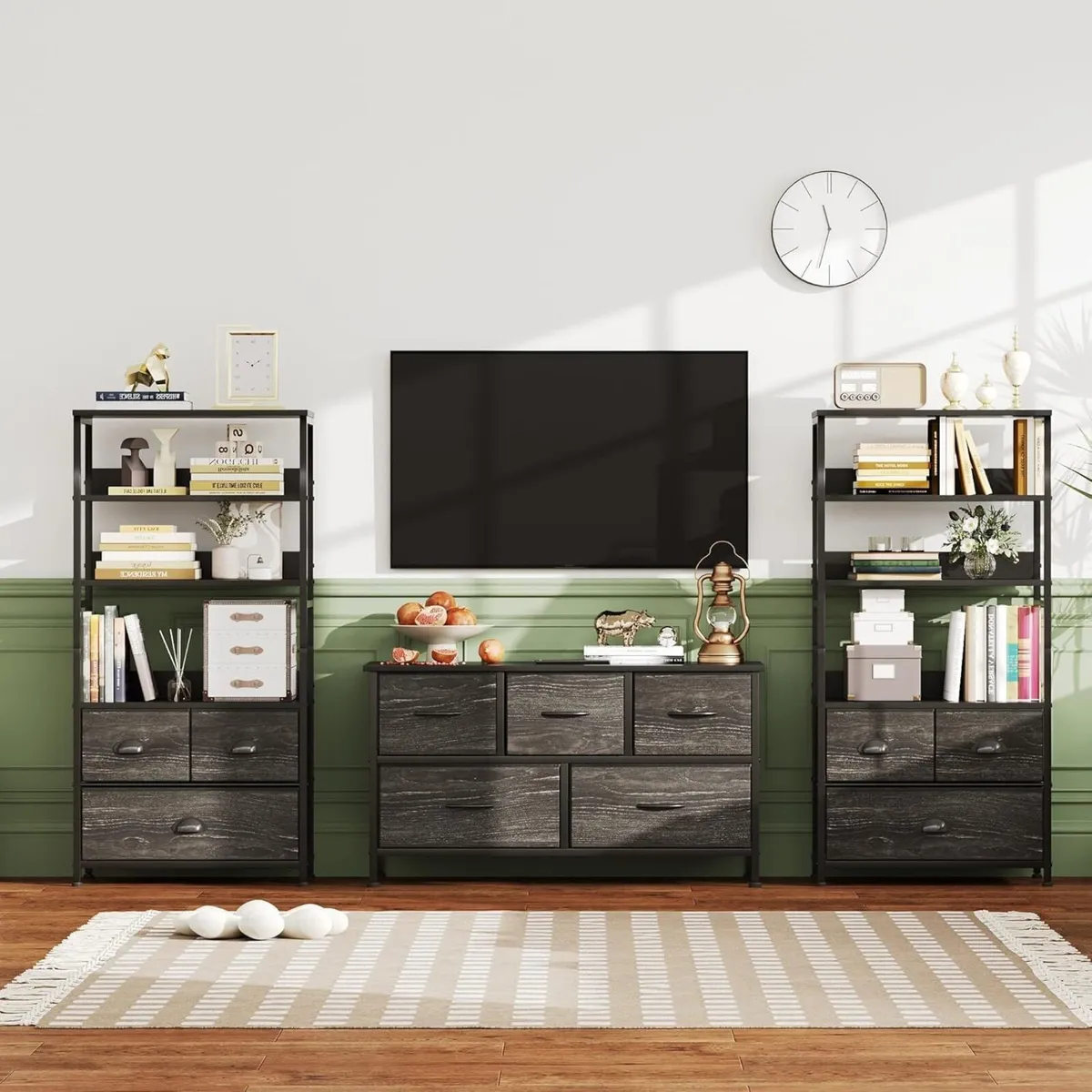 4-Tier Industrial Bookshelf with 3 Fabric Drawers - Image 2