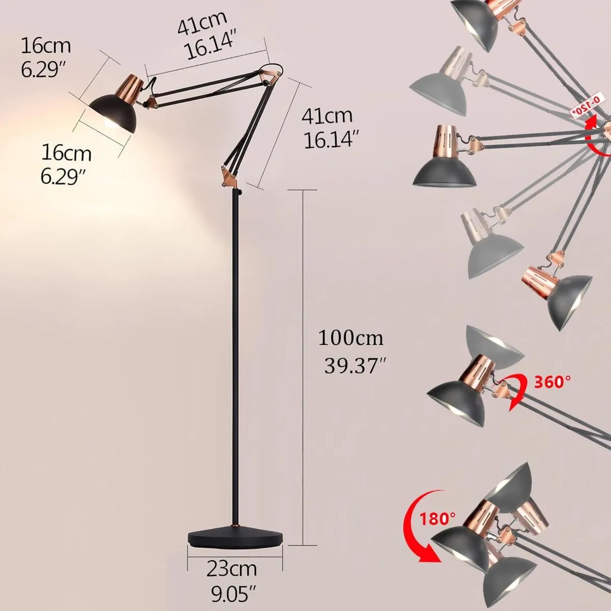Floor Standing Reading Lamp Vintage Industrial - Image 2