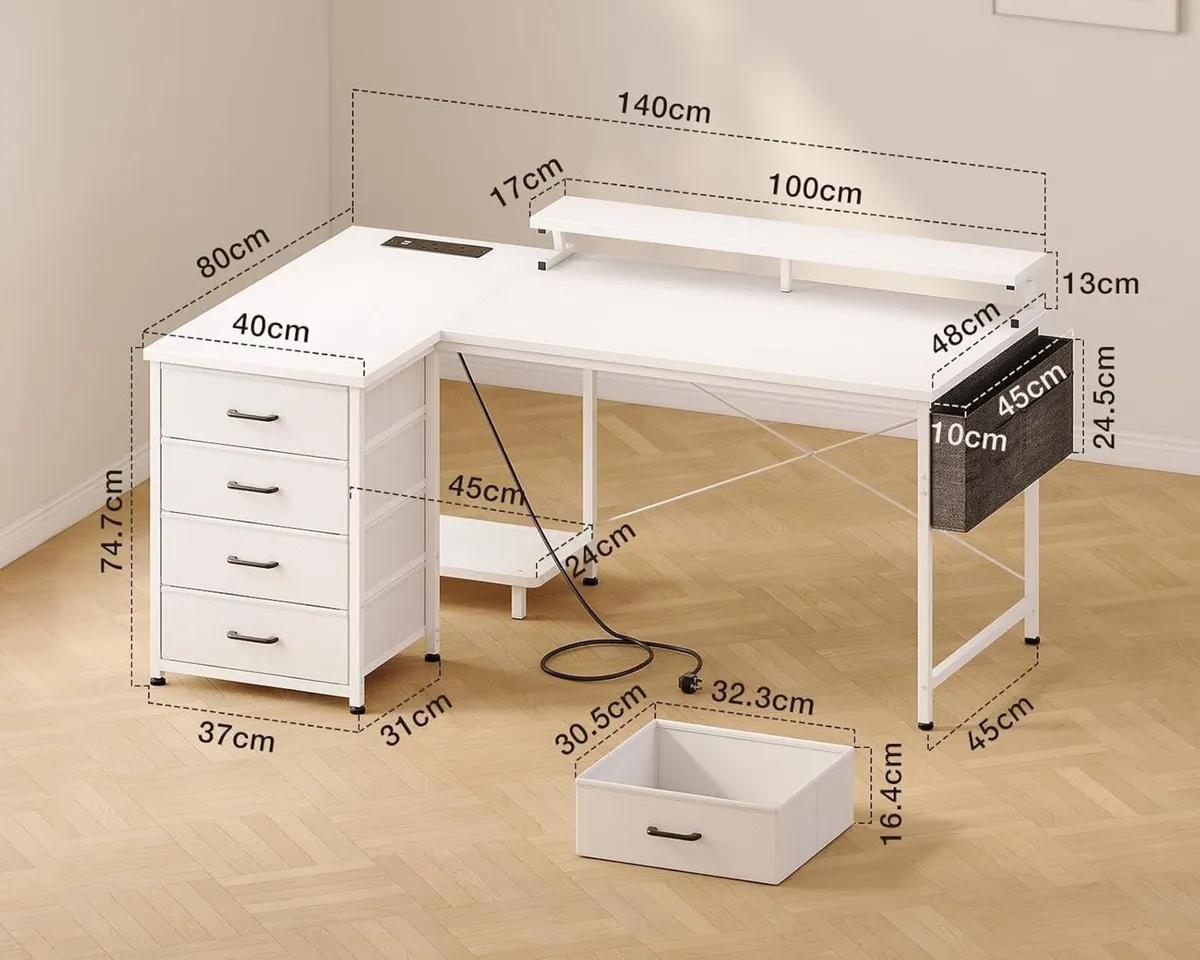 L Shaped Computer Desk with Drawers Monitor Stand - Image 3