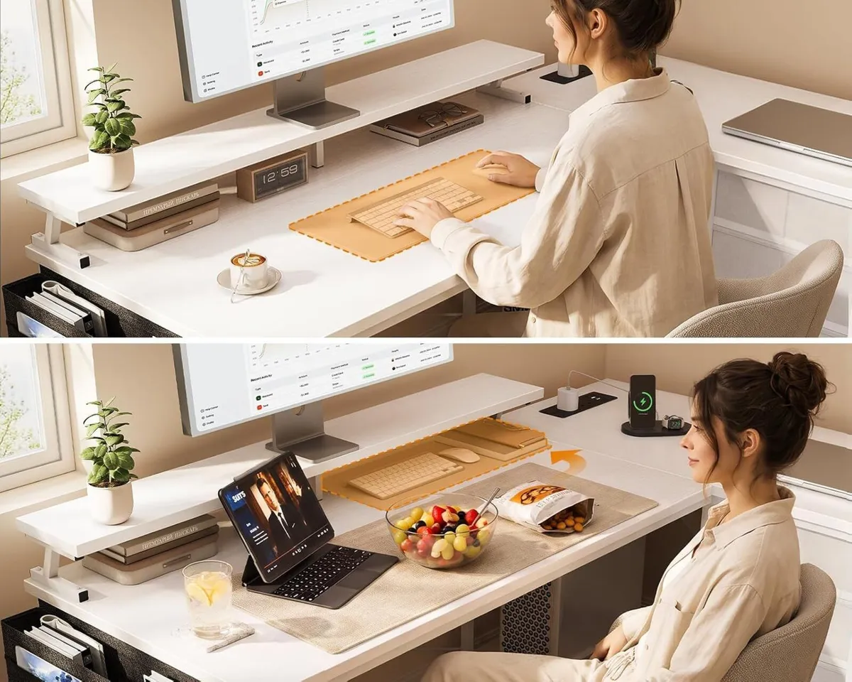 L Shaped Computer Desk with Drawers Monitor Stand - Image 4