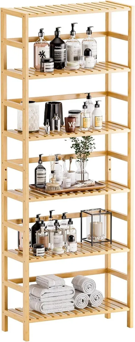 Bamboo Shelf 6-Tier Adjustable Tall Open Bookcase - Image 1