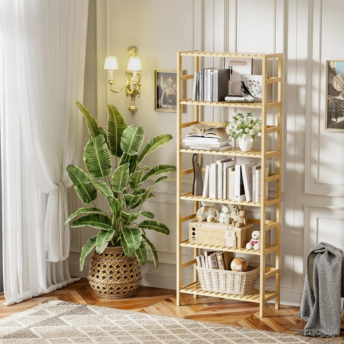 Bamboo Shelf 6-Tier Adjustable Tall Open Bookcase - Image 2