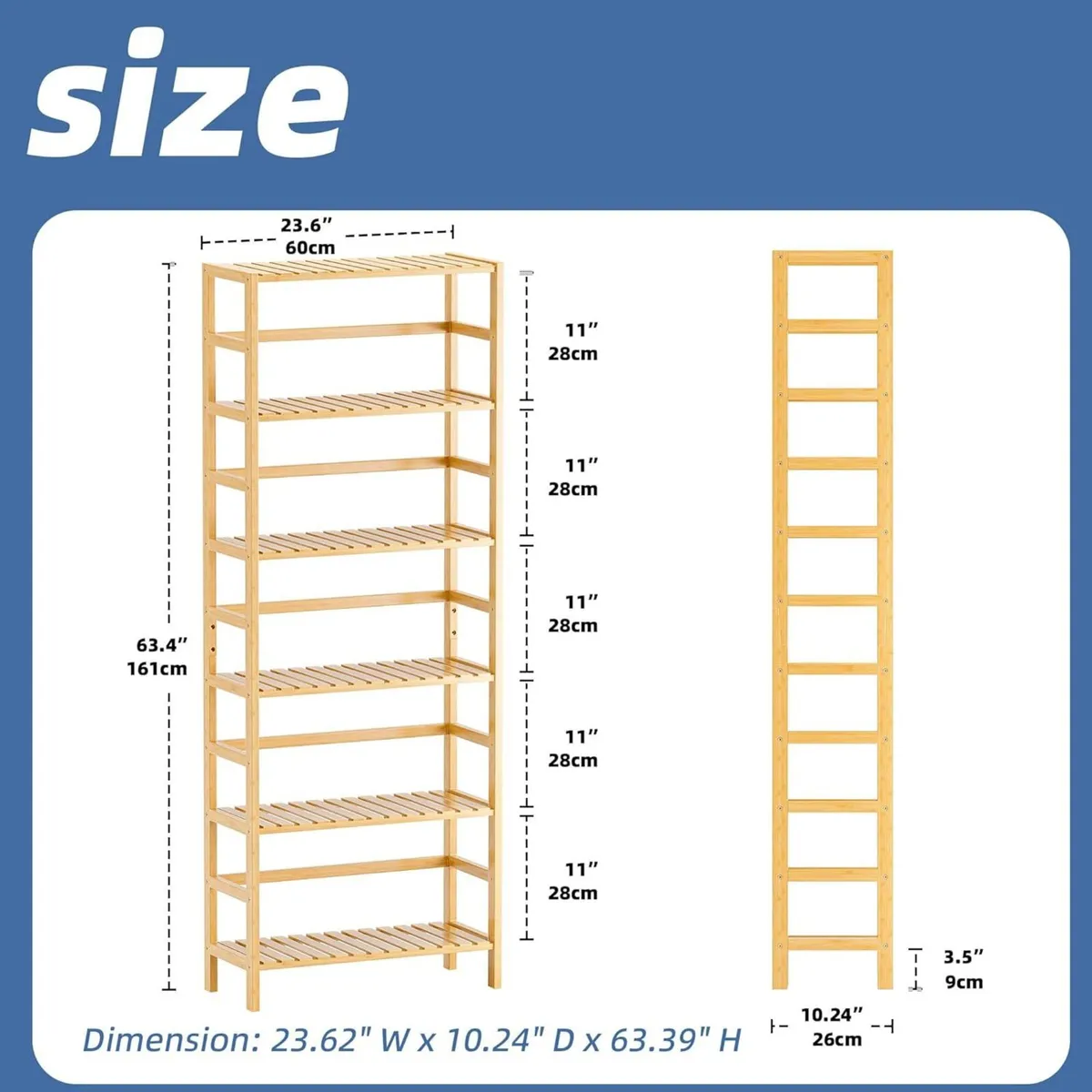 Bamboo Shelf 6-Tier Adjustable Tall Open Bookcase - Image 3