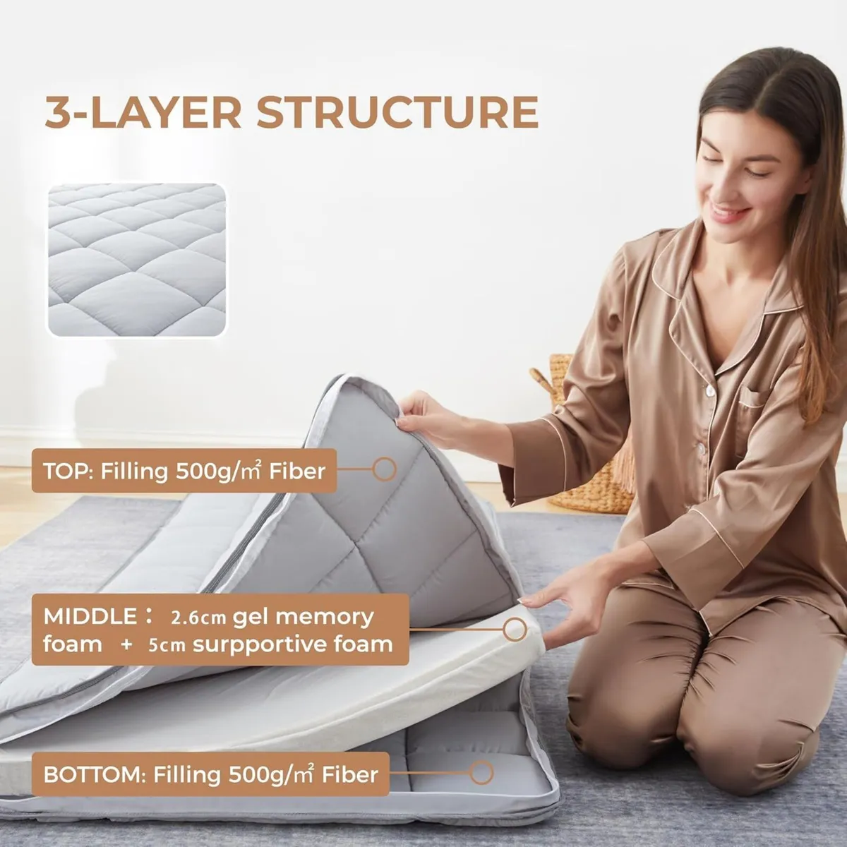 Roll Up Floor Mattress Memory Foam Portable - Image 2