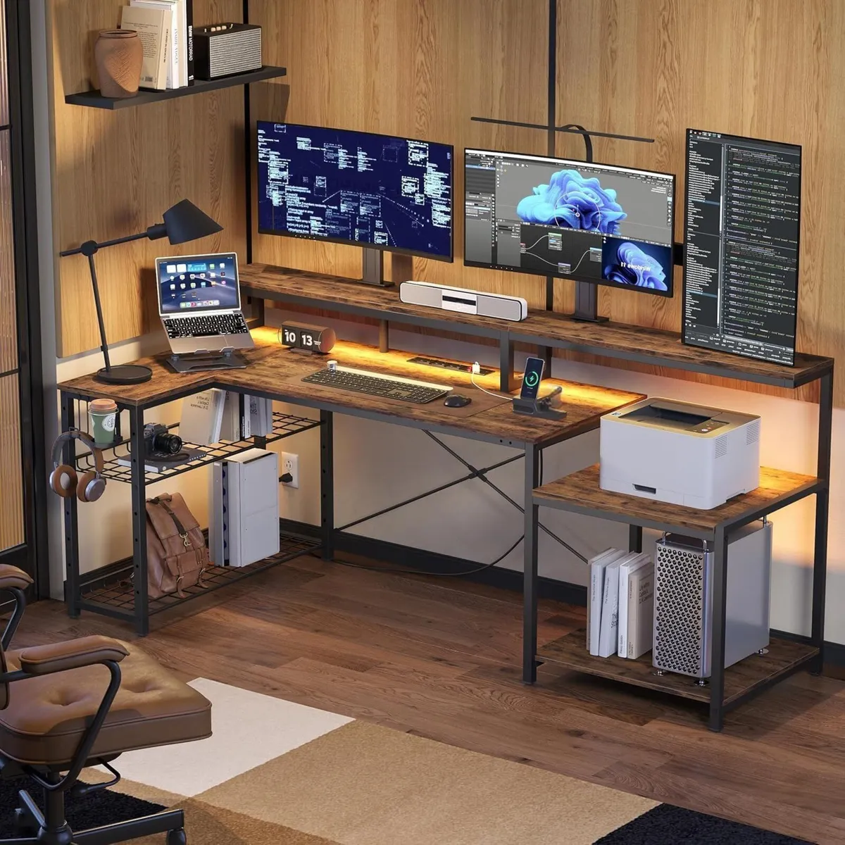 181CM L Shaped Corner Desk with Power Outlets - Image 2