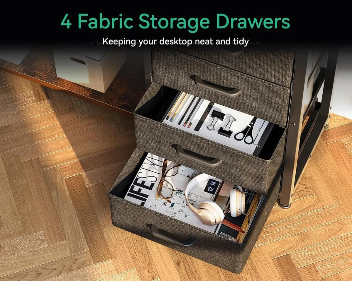 L Shaped Corner Desk with Drawers Power Outlet - Image 4