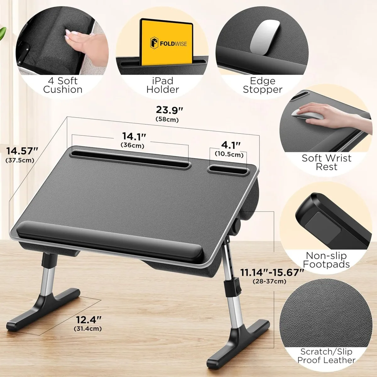 2-In-1 Bed Table Lap Desk Soft Cushions Foldable - Image 3