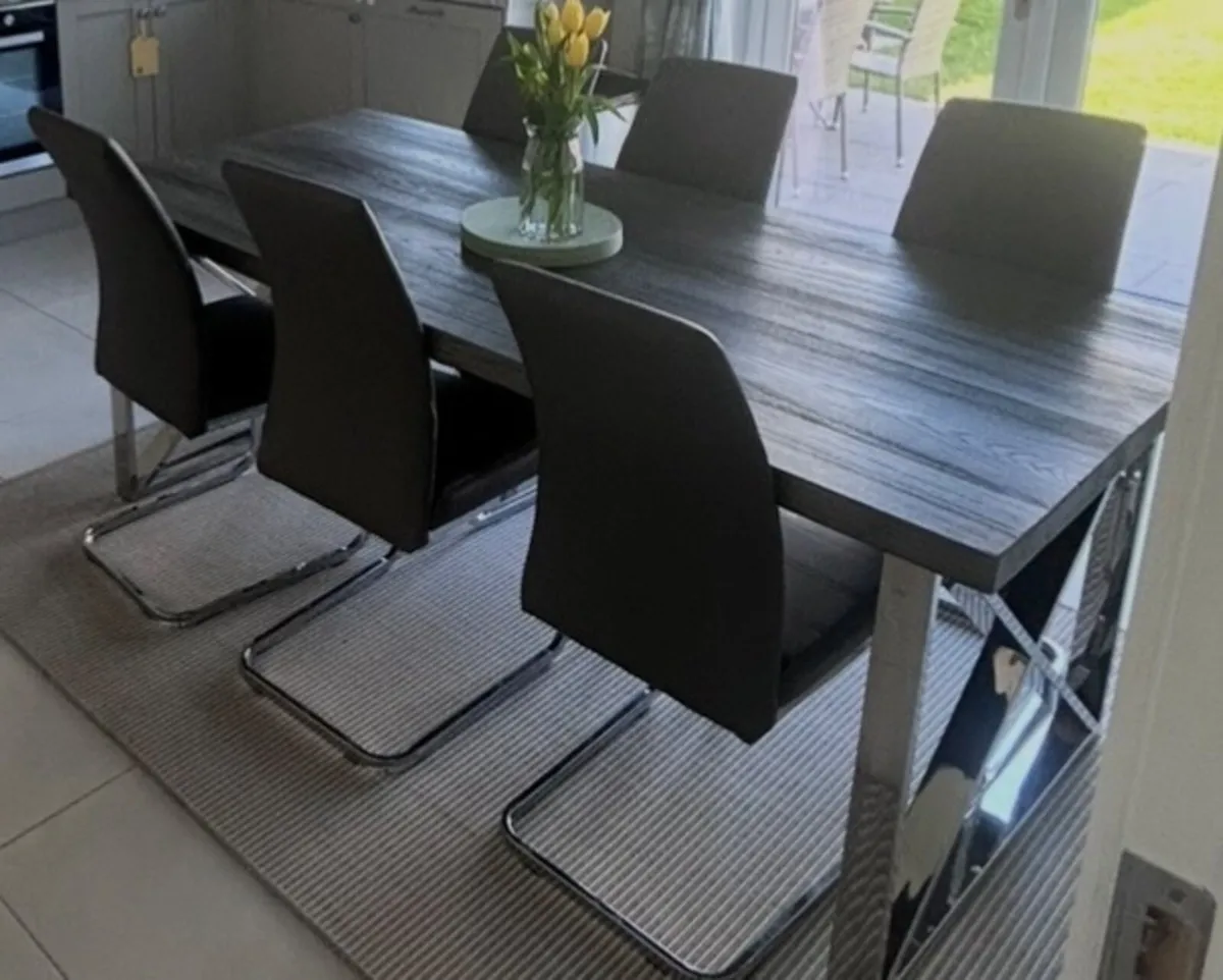 6 grey leather effect dining chairs - Image 1