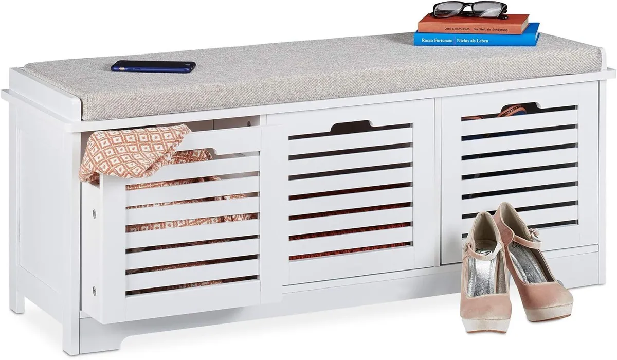 Storage Bench 3 Drawers Soft Seat Cushion Hallway - Image 1