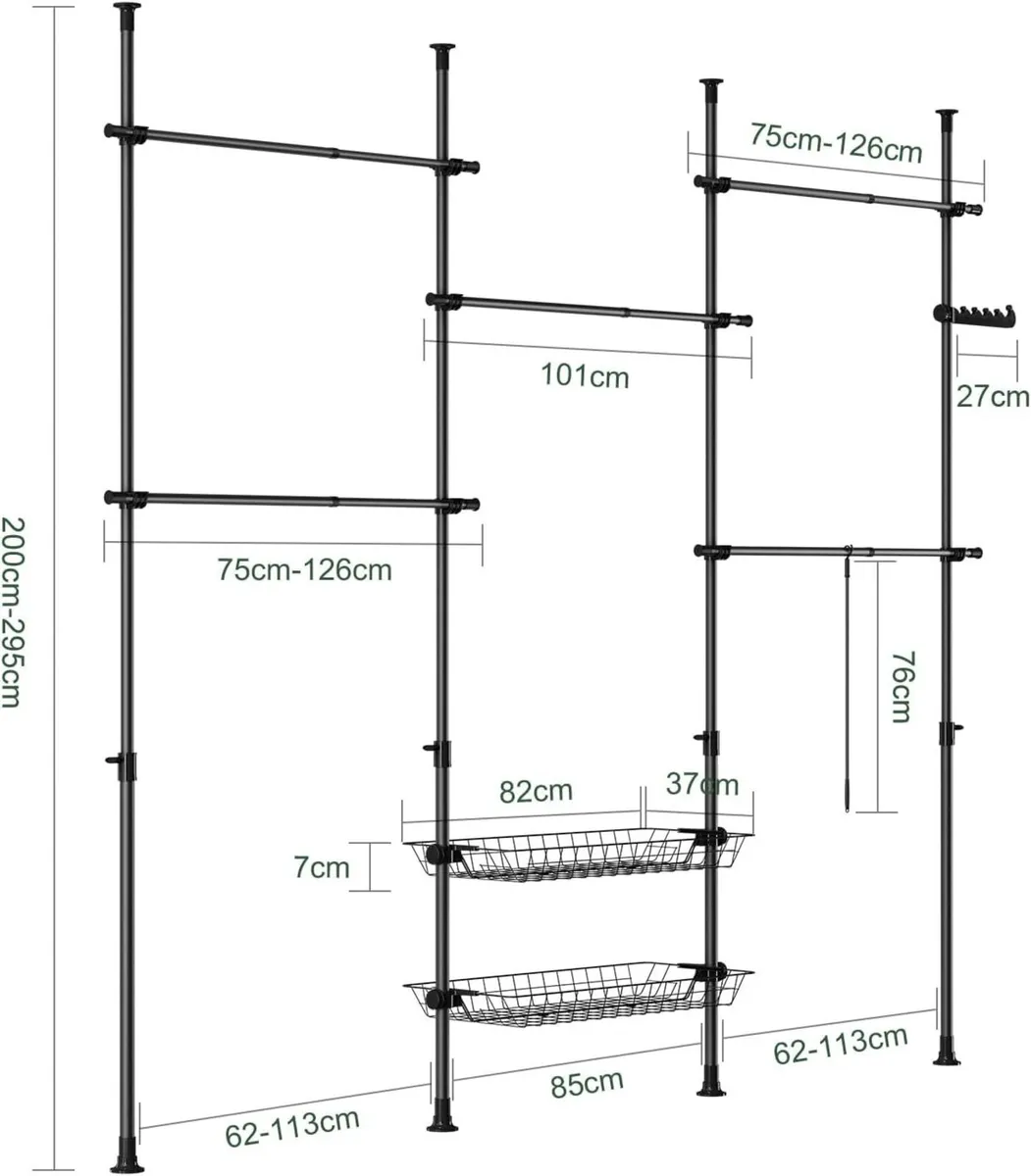 Telescopic Clothes Rail with Adjustable L-Shaped - Image 3