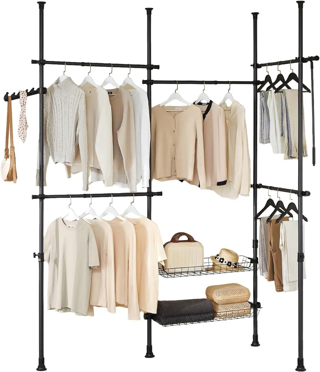 Telescopic Clothes Rail with Adjustable L-Shaped - Image 1