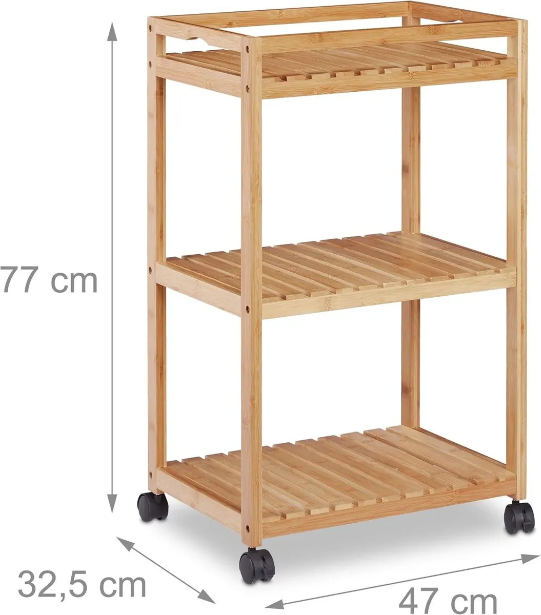Bamboo Serving Trolley 3-Tier Kitchen Cart - Image 4