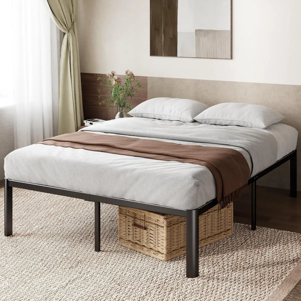 Bed Frame with Underbed Storage Metal Base Steel - Image 1
