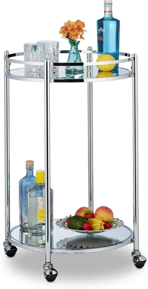 Kitchen Trolley Round Serving Bar with 2 Shelves - Image 1