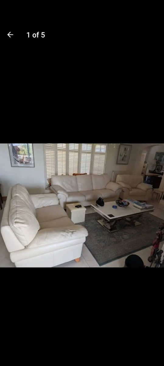 Italian leather 3 piece suite in cream - Image 1
