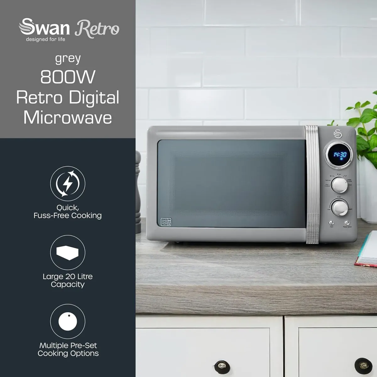 Retro LED Digital Microwave 20L 800W 6 Power - Image 2