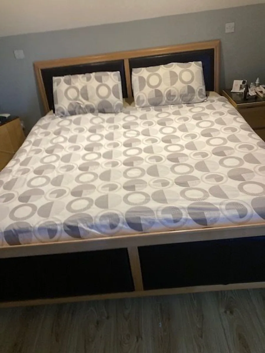 Premium Solid Oak and Leather 6ft Super King Bed - Complete Bundle - Image 1