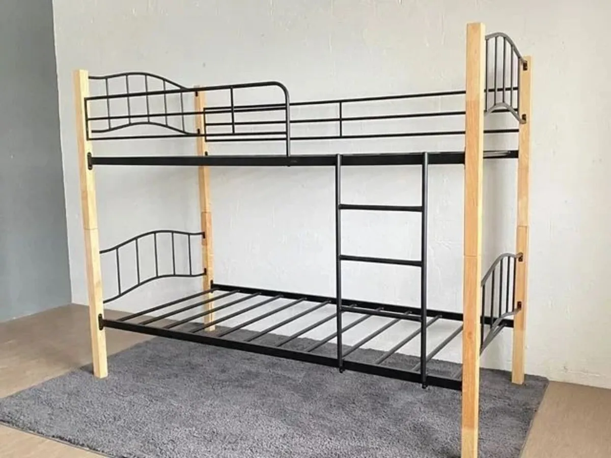 Strong Wooden & Metal Bunk Bed – 2 Single Beds - Image 2