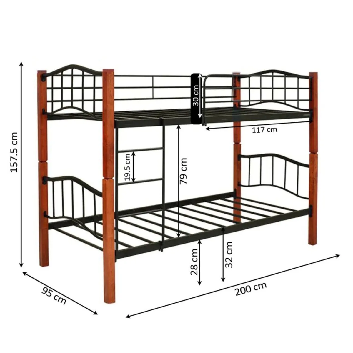 Strong Wooden & Metal Bunk Bed – 2 Single Beds - Image 3