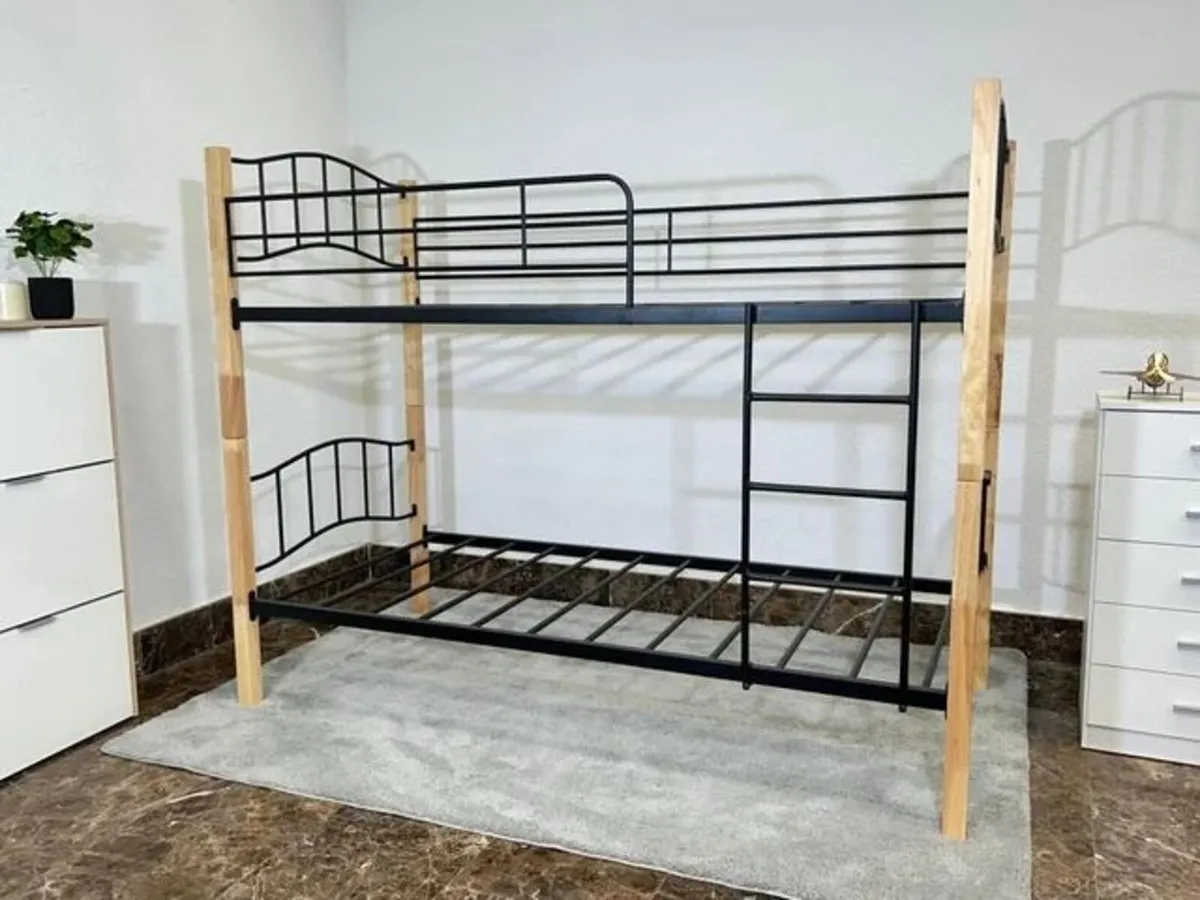Strong Wooden & Metal Bunk Bed – 2 Single Beds - Image 2