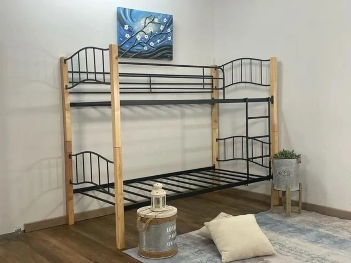 Strong Wooden & Metal Bunk Bed – 2 Single Beds - Image 1