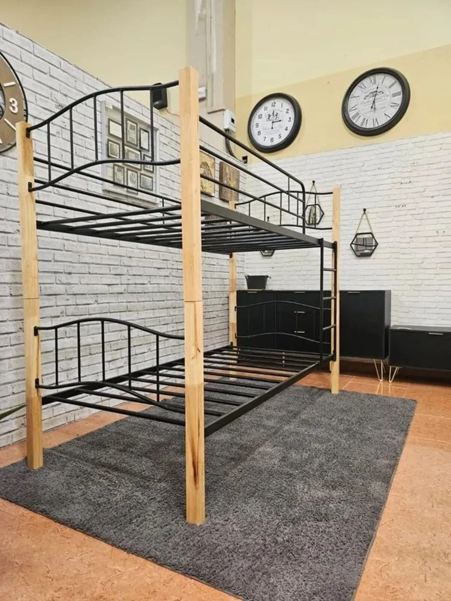 Strong Wooden & Metal Bunk Bed – 2 Single Beds - Image 3