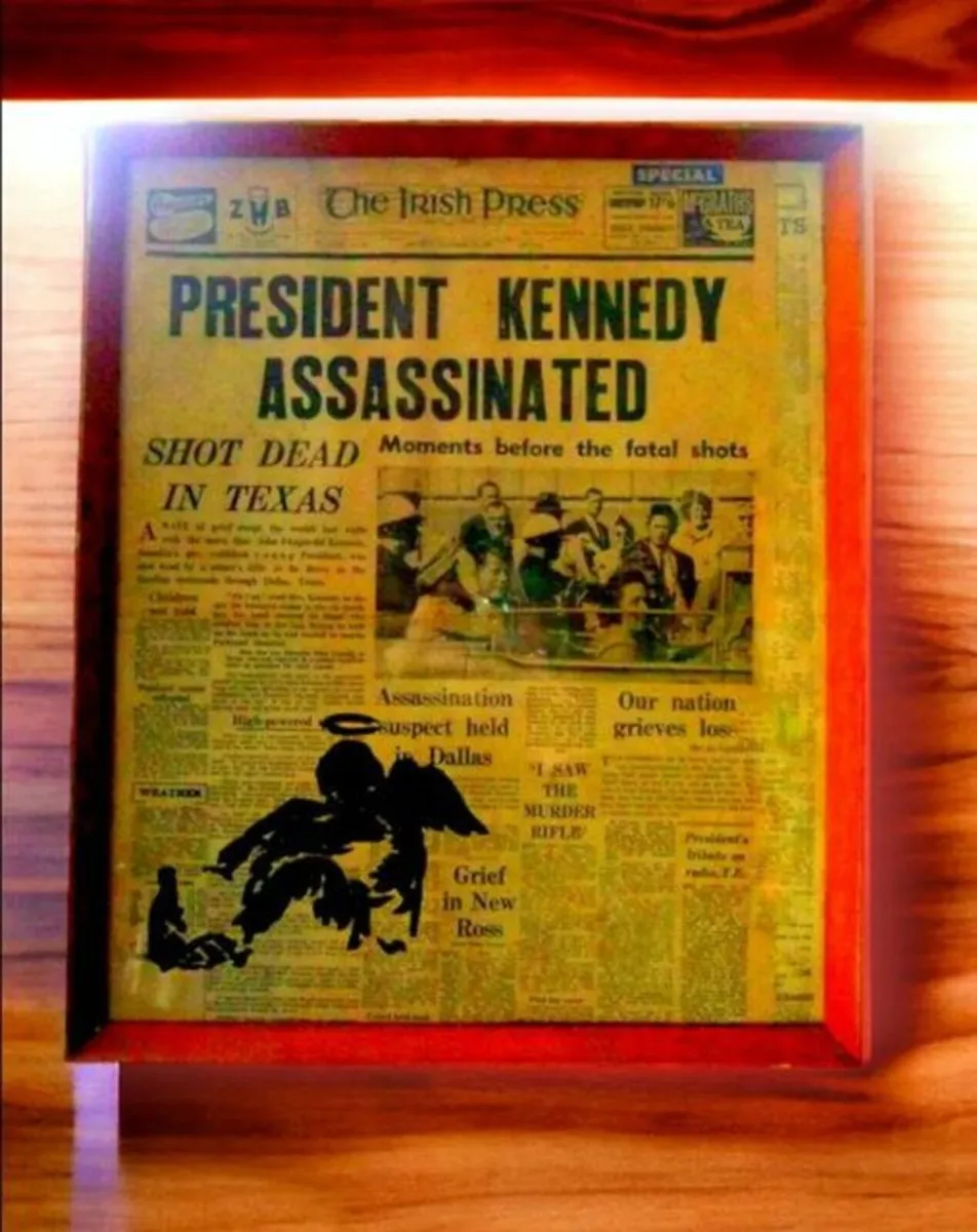 Framed Vintage JFK Assassination Newspaper Art - Image 3
