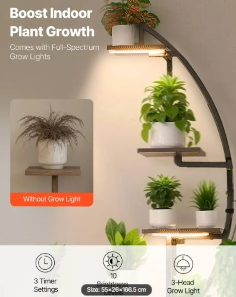 Plant Stand Indoor with Grow Lights, 166.5cm Tall - Image 2