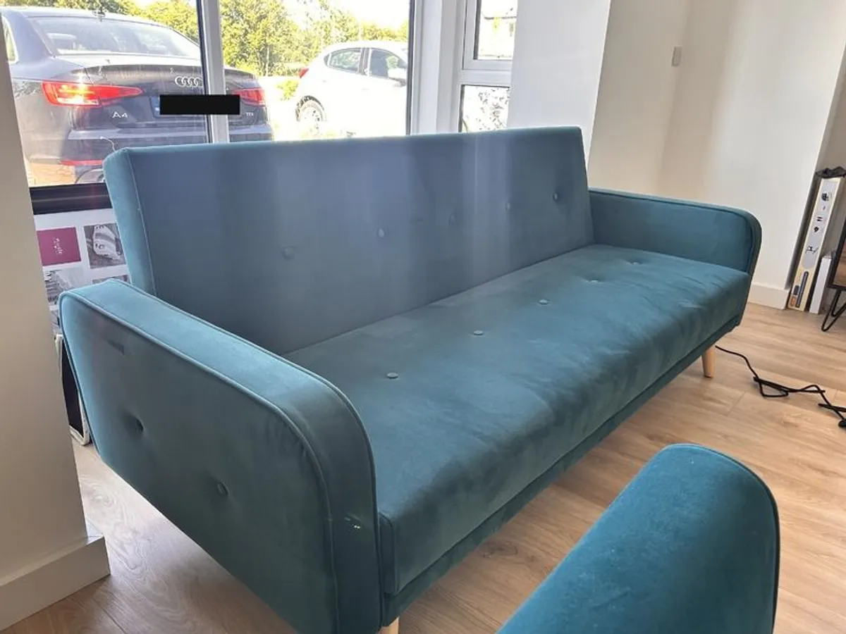 Light Teal Velvet 3 Seater Sofa Bed - Image 2