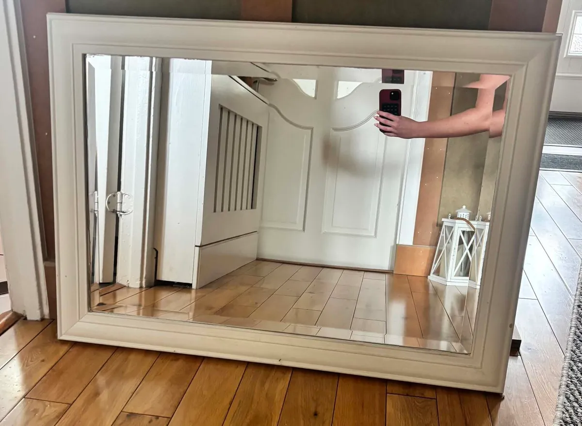 Large White Framed Mirror - Image 1