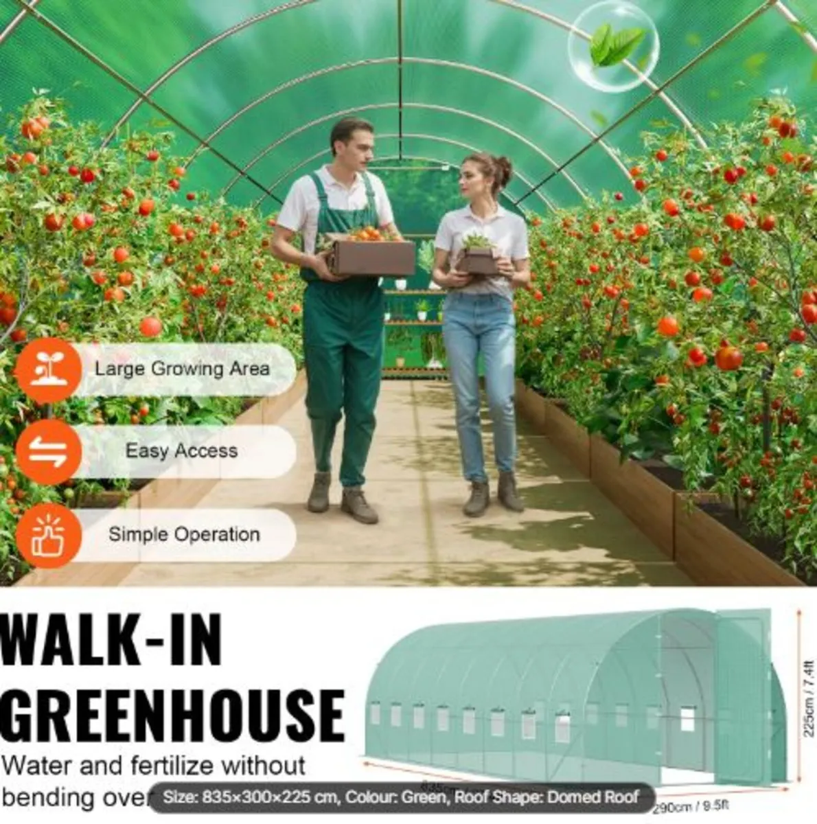 Walk-in Tunnel Greenhouse, 27.4x9.5x7.4 ft Hoop - Image 4