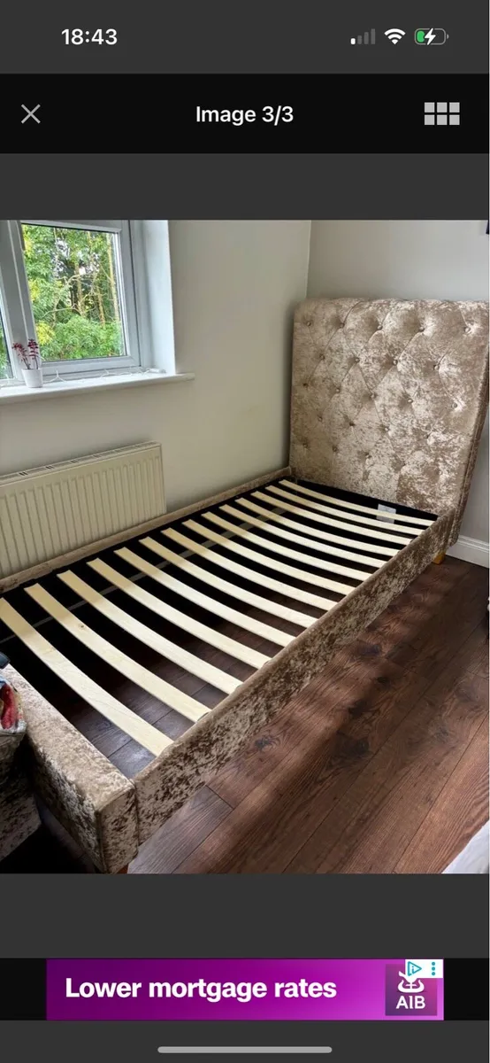 Crushed velvet single bed frame & mattress - Image 3