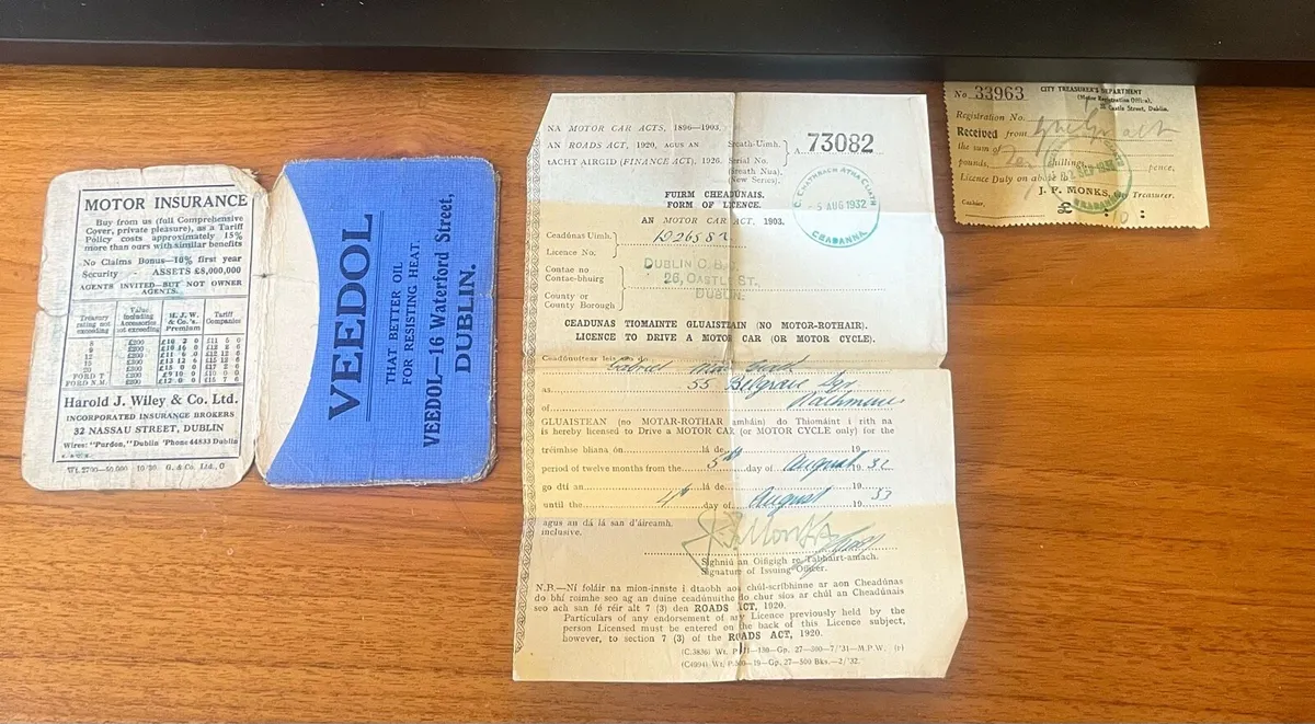 1931 Irish Driving Licence Interesting Owner - Image 1
