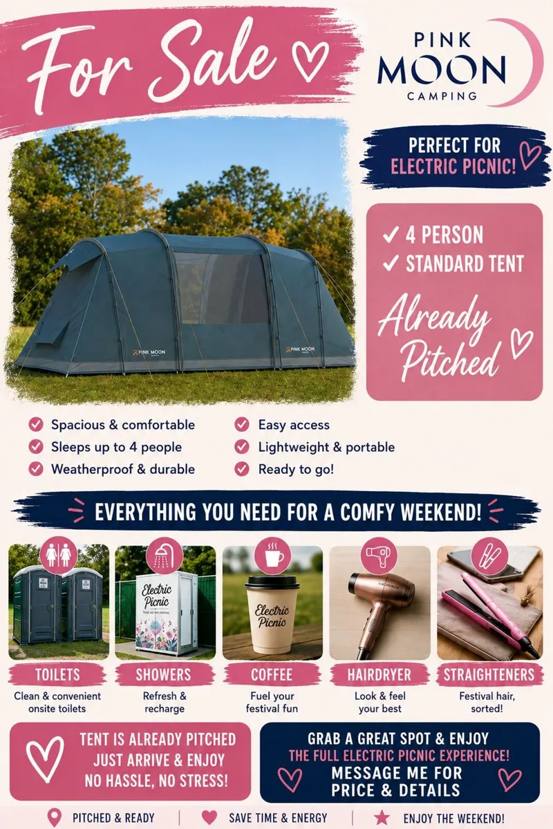 EP 2 early entry and  4 person Pink moon tent - Image 1