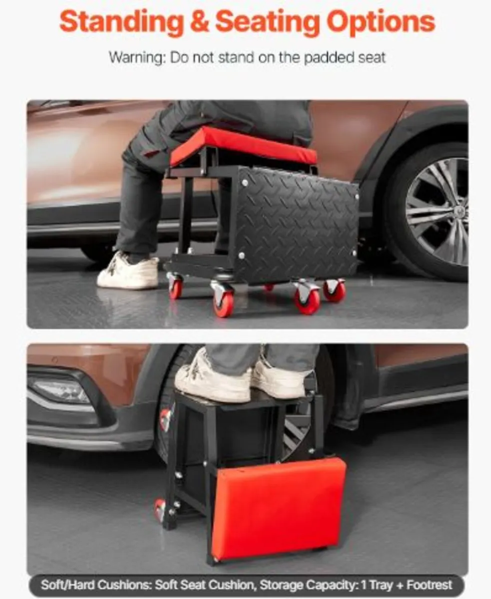 Mechanic Stool, 300 lbs Capacity Garage Seat/Work - Image 4