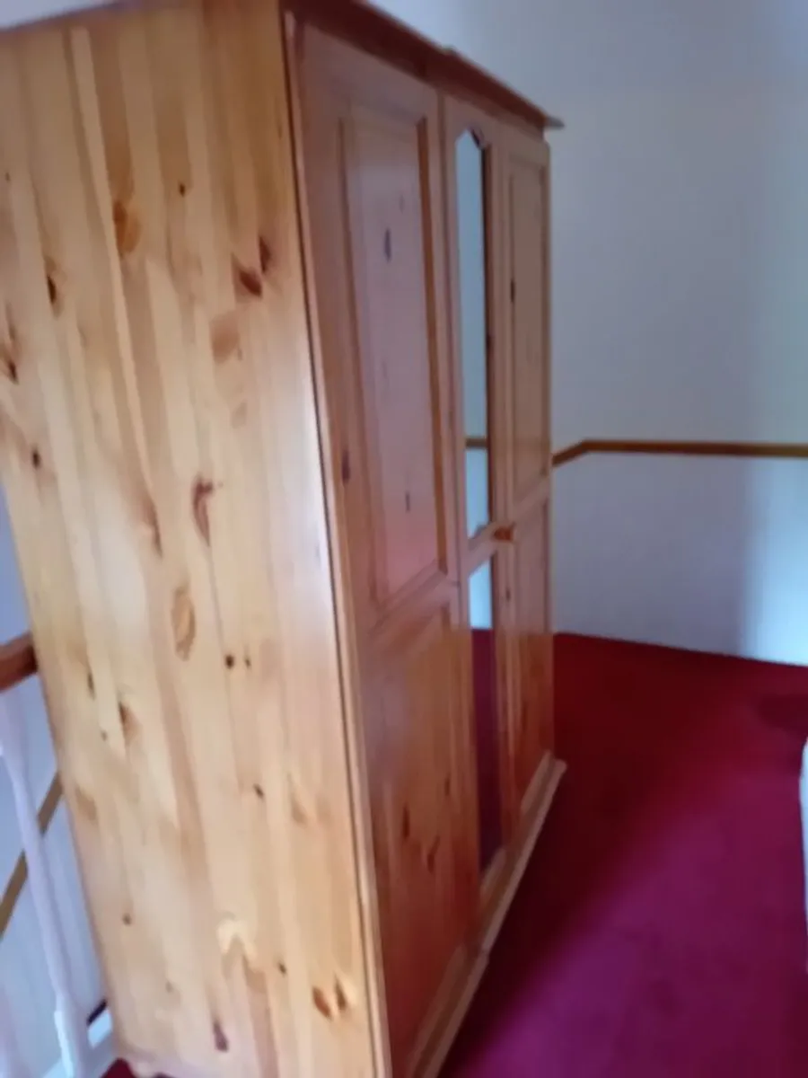 Large 3 Door Solid Pine Wardrobe with Mirror - Image 1