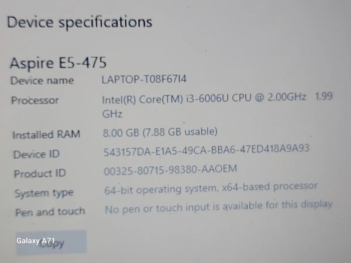ACER ASPIRE Laptop E5-475, 8GB Ram, 900GB HDD - Image 2